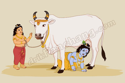 Gopashtami - Lord Krishna and Lord Balaram with Gau Mata